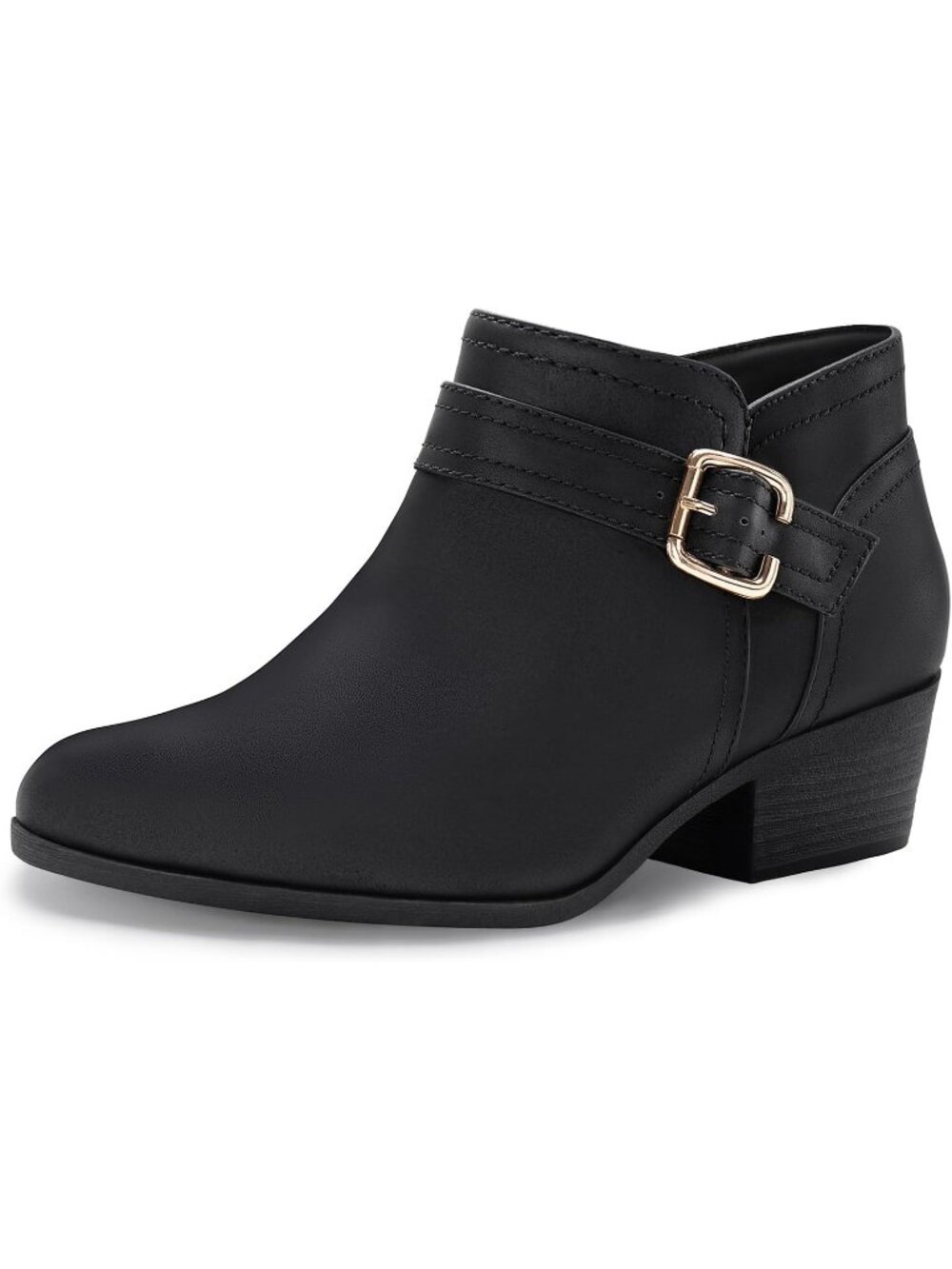 Women's Black Pointed Toe Chunky Low Heel Side Zipper Short Ankle Boots